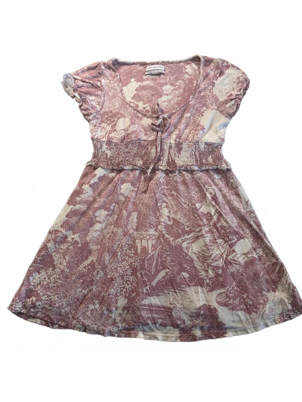 Urban Outfitters Toile Print Dress Medium M Mauve Pink Smocked Imperial Mini